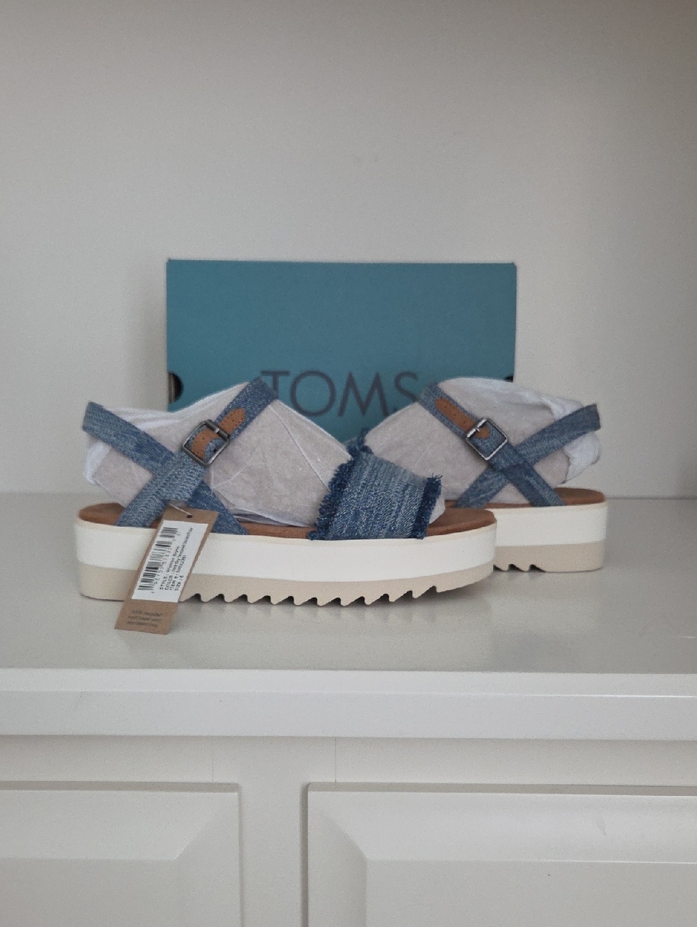 Toms Blue Denim and Cream Espadrille Sandals